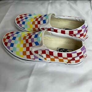 Checkerboard Rainbow Vans, size 10 women’s; 8.5 mens, rainbow